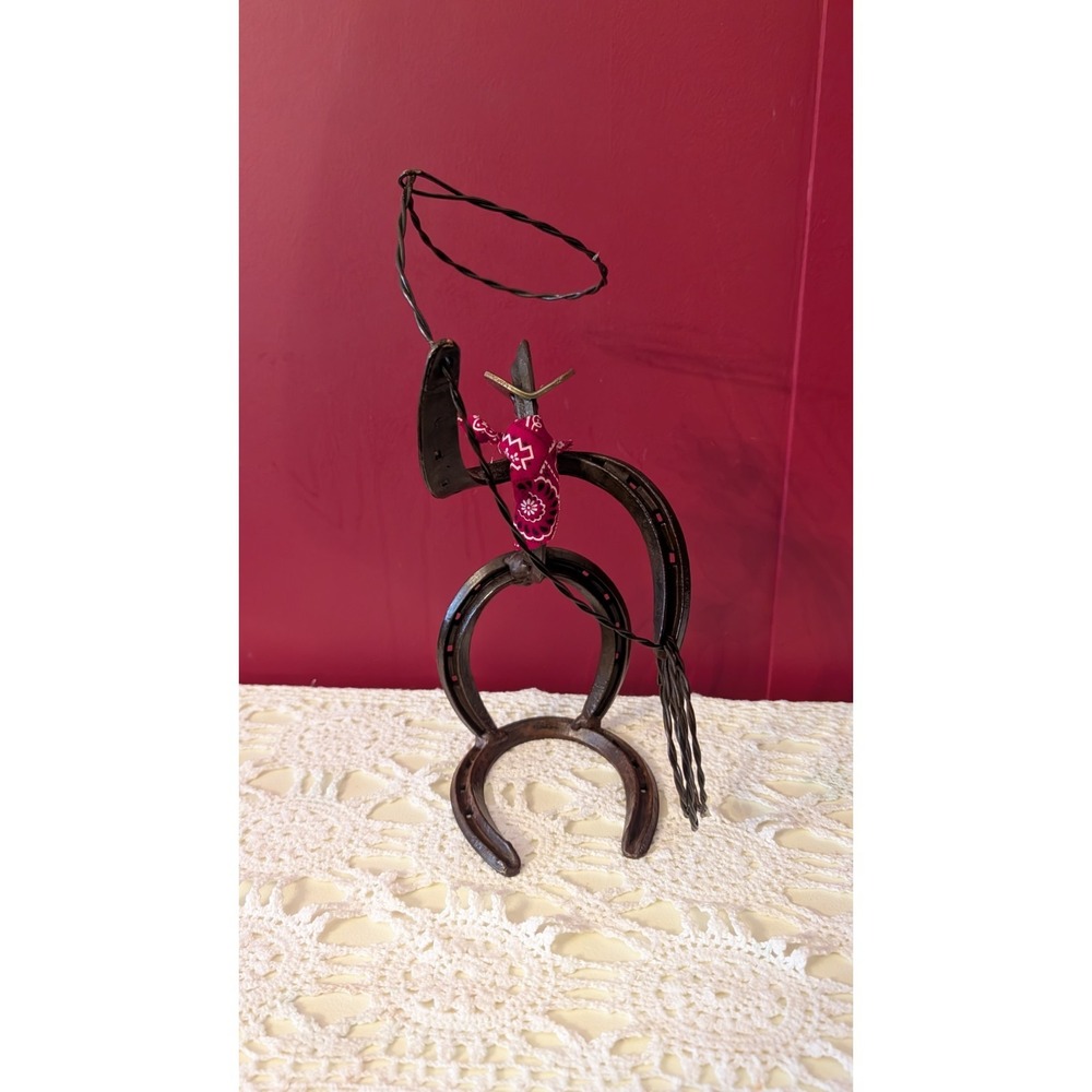 Horseshoe Art Metal Lasso Cowboy Statue bandana hat Western decor Diamond Forged